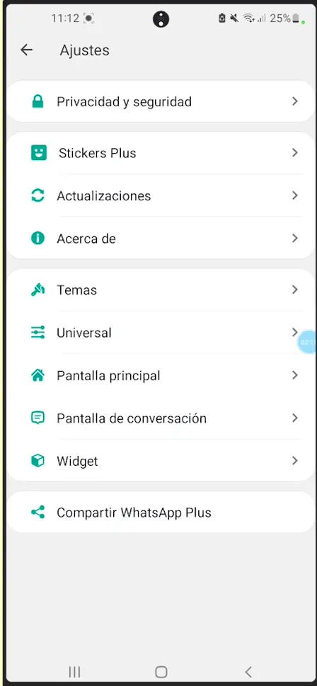 adjustes settings in whatsapp plus